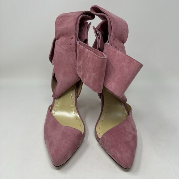 Aminah Abdul Jillil Pink Suede Bow Pumps Stiletto Heels Pointed Toe Size 11 - Picture 5 of 12